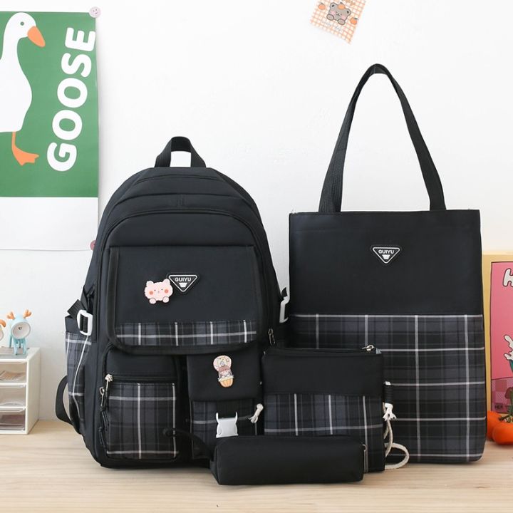Children's%20School%20Backpack%204%20Pcs%20Sets%20school%20bags%20for%20girls%20Kids%20Plaid%20design%20Bookbag%20mochilas%20Backpack%20Kawaii%20Women's%20Backpack%20-%20Image%207