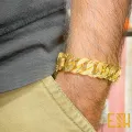 Gold Plated High Quality Machine Cut Big Wide Albert Bracelet Box clasps 19CM gift items for boys. 