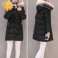 Cotton Coat with Faux Fur Collar Stylish Warm Women's Winter Cotton Coat with Hood Pockets Windproof Mid Length Slim Fit Down Jacket Faux Fur Collar Winter Jacket. 