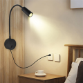 Wall-Mounted Reading Lamp Wall Lamp Hose Bedside Lamp Minimalist Style (Black US Plug). 