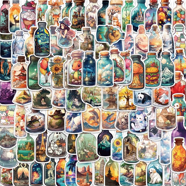 20/40pcs Bottle World Stickers Miniature Terrarium Stickers for Laptop Scrapbook Journal Kids Girls Boys Stickers