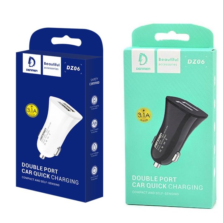 Denmen DZ06 3.1A Dual Charging Port Car Charger Auto ID Short Circuit Protection USB Mobile Car Charger