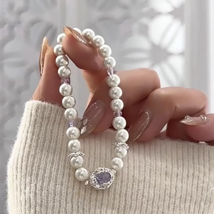 Youbo Shijia Round Pearl Purple Bracelet French Light Luxury Niche Design Exquisite Bracelet Jewelry