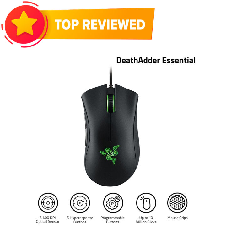 Razer DeathAdder Essential Wired Gaming Mouse Ergonomic Mice with 6400DPI Optical Sensor 5 Programmable Buttons White (2021 Version)