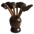 Coconut Shell Spoon Set With Free Hand Made Coconut Shell Holder 100% Eco Friendly. 