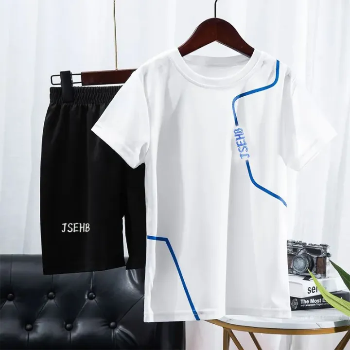 Boys'%20Summer%20Thin%20Quick-Drying%20Sports%20Suit%20Children's%20Short-Sleeved%20Shorts%20Loose-Fitting%20Casual%20round-Neck%20Handsome%20Running%20Suit%20-%20Image%202
