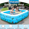 Intime large 3 rings inflatable rectangular kids portable swimming pool with free pump and ball(110*90*46cm). 
