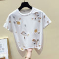Summer Korean Style All-Matching Embroidered Top Girls Fashion Cartoon White Loose Short SleeveTT-shirt Women's2023New-. 