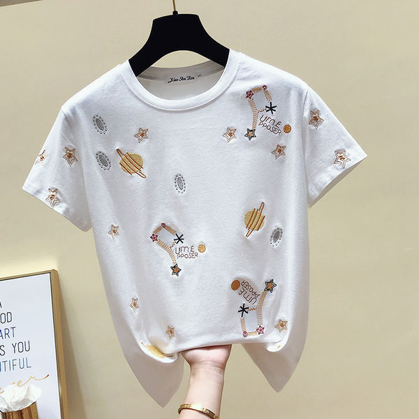 Summer%20Korean%20Style%20All-Matching%20Embroidered%20Top%20Girls%20Fashion%20Cartoon%20White%20Loose%20Short%20SleeveTT-shirt%20Women's2023New-%20-%20Image%203
