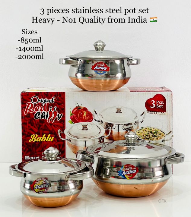 3 Pcs Stainless steel Pot set Heavy No. 01 heavy quality from India