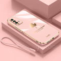 For Xiaomi Redmi 9T Back Cover with Lanyard Fashion Shiny Plating Maple Leaf Design Camera Lens Protection Square Edge Soft Silicone Protective Phone Case. 