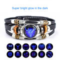 12 Zodiac Signs Constellation Charm Bracelet PU Leather Bracelet Bangle MJK. 