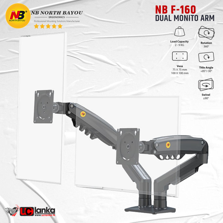 NB%20F160%20Dual%20Monitor%20Arm%20Gas%20Spring%20360%20Degree%20Desktop%2017"-30"%20Ergonomic%20Dual%20Arm%20Monitor%20Mount%20Bracket%20-%20Image%205