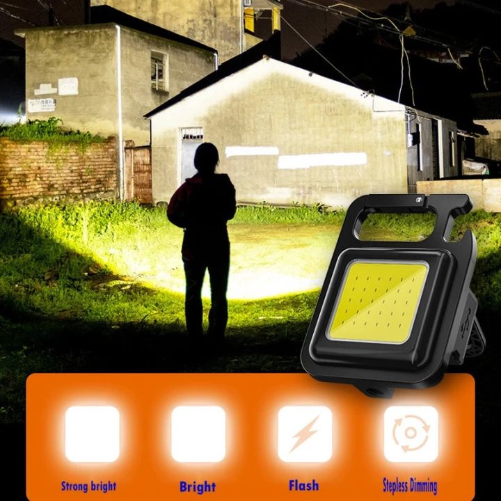 Mini Magnetic COB Keychain Light Lumens Bright USB Rechargeable Flashlight 3 Light Modes Portable Folding Bracket Work Lamp