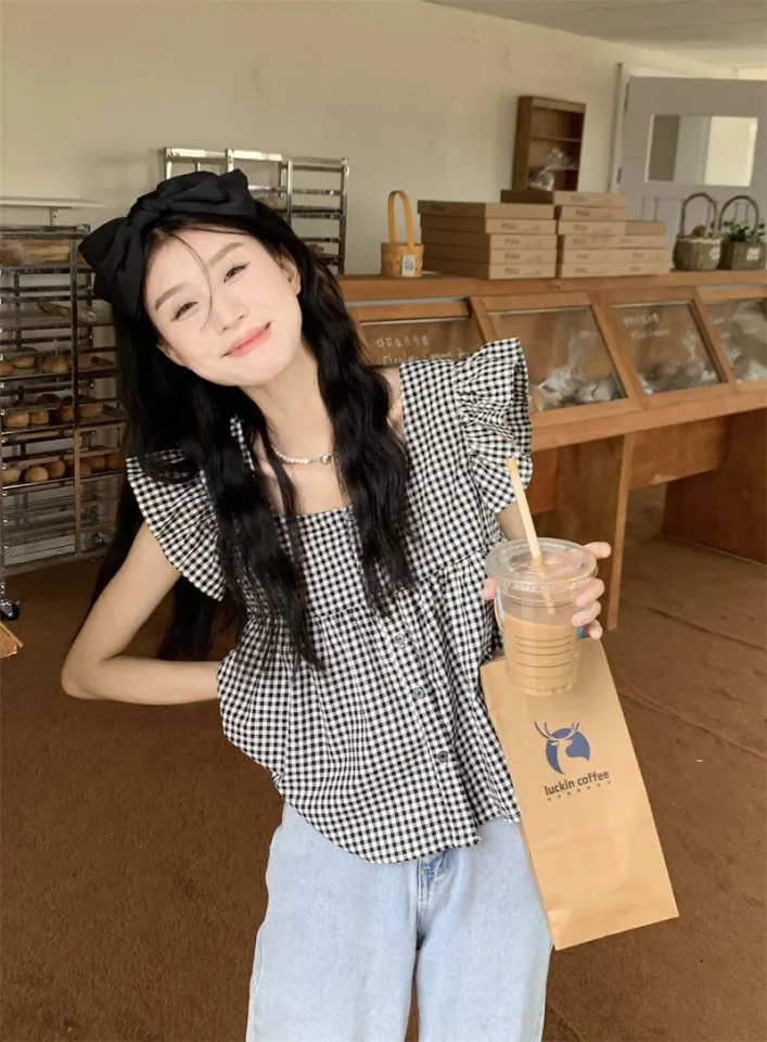 2024 Spring Korean Style Girl Cute Flying Sleeve Top Women's