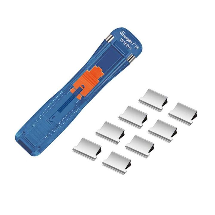 TRACKWR Transparent Reusable Office Accessories Push Clamp Stapler Metal Clip School Supplies Fixing Organizing Stapler Paper Clipper with Refill Paper Binding Clamp Paper Fixing Clip
