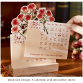 Portable 2026 Desk Calendar Card Insert With Wooden Base Monthly Planner Rose Painting Mini Calendar Gifts. 