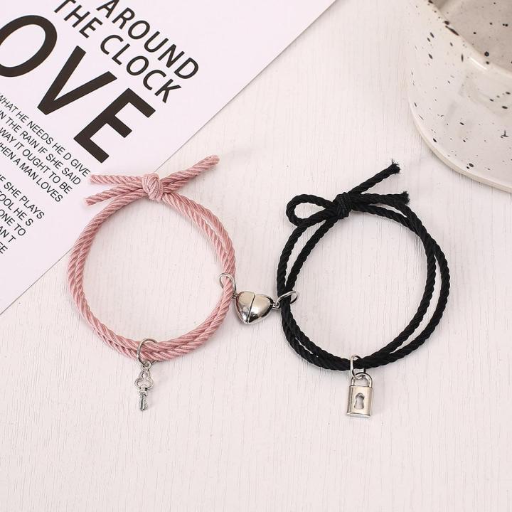 【Fullyoung_520 Store】New 2023 Simple Keys Lock Love Ion Absorption Secondary Couple Rope Bracelets