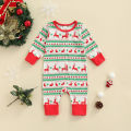 0-18M Christmas Infant Baby Girl Boy Romper SANTA BAGY Letter Elk Print Round Neck Long Sleeve Jumpsuit Costume Outfit. 