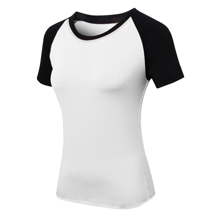 Women Workout T-shirt Raglan Short Sleeves Splicing O Neck Quick Dry Running Performance Exercise Gym Baselayer Sport Shirts Casual Tops
