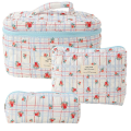 Large Capacity Makeup Bag 3 Pcs Cotton Quilted Makeup Bag Aesthetic Floral Toiletry Bag for Women. 