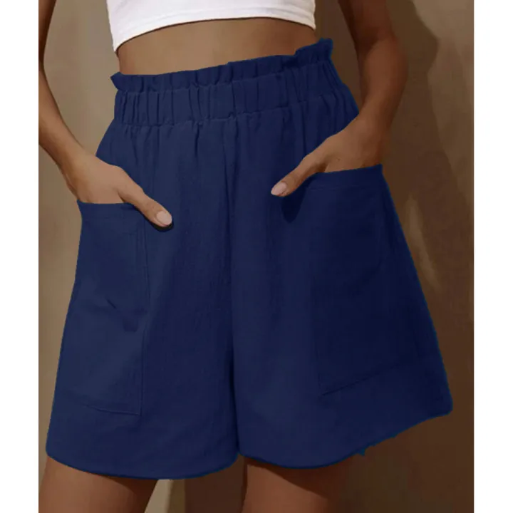 Yfashion%20Women%20Shorts%20Solid%20Color%20Cotton%20And%20Linen%20Wide-leg%20High-waist%20Casual%20Elastic%20Waistband%20Cropped%20Pants%20With%20Pockets%20color%20-%20Image%205