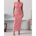 Women'S Ruched Bodycon Dress Summer Casual Sleeveless Back Slit Elegant Club Evening Party Cocktail Maxi Dresses. 