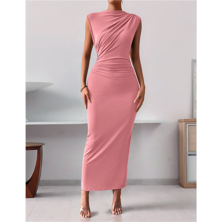 Women'S%20Ruched%20Bodycon%20Dress%20Summer%20Casual%20Sleeveless%20Back%20Slit%20Elegant%20Club%20Evening%20Party%20Cocktail%20Maxi%20Dresses%20-%20Image%204