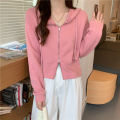 Yfashion Women Cotton Long Sleeves Hoodie Sweet Solid Color Casual Loose Sweatshirt Trendy Full Zipper Cardigan Sweater. 
