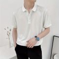 Nine Summer New Korean Style Knitted Short Sleeve polo Shirt Men's Korean-Style Trendy Solid Color Striped Lapel T T Shirt All-Matching. 