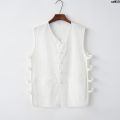 Tang Suit Style Linen Vest Coat Sleeveless Men's Chinese Style Small Old Man Shirt Undershirt Ma Lao Beijing Summer Sleeveless Gown [. 