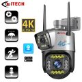 4G dual lens CCTV security camera wireless outdoor 8MP V380 Pro 4G Sim card network pan tilt CCTV night vision camera. 