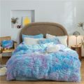 3 In 1 Fur Bed Sheet Set / Faux Fur Shaggy Comfortable Blanket (Without Padding) Home Decor Luxury Bedding Set Throw Rug Blue Rainbow Color. 