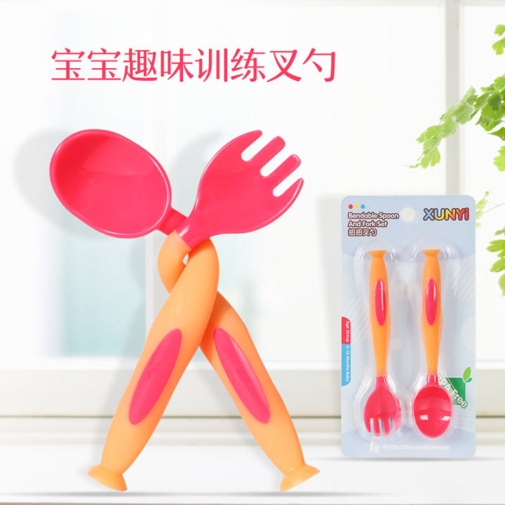 Baby%20Spoon%20Baby%20Eat%20Learning%20Training%20Twist%20Spoon%20and%20Fork%20Set%20Newborn%20Baby%20Child%20Tableware%20Solid%20Food%20Bowl%20Curved%20Spoon%20-%20Image%202