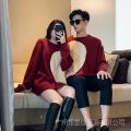 2024 Autumn New Love Couple Wear Christmas Red Sweater Women's round Neck Soft and Glutinous Long Sleeve Sweater Top. 