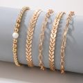 5pcs/sets Bohemian Leaf Gold Bracelets for Women Charms Beaded Chain Adjustable Jewelry Accessories  15774. 