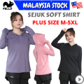 🇲🇾READY STOCK KL Plus Size Cap Hoodie Lady Women Running Yoga Fitness Cool Ice Milk Silk Hiking Top Travel Gym Sportwear Long Sleeve Shirt. 