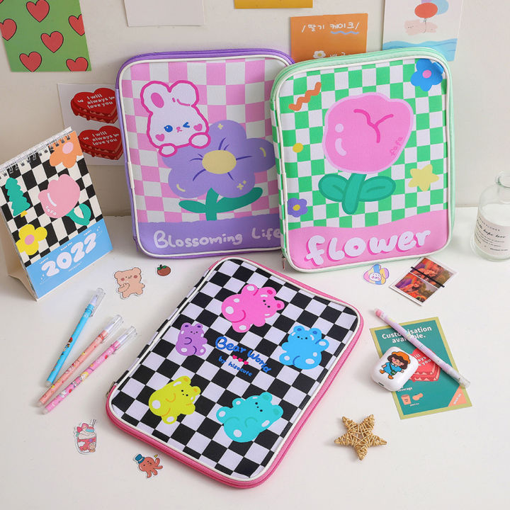 Chinatera%2011%20inch%20Bag%20Korean%20Style%20Checkerboard%20Pattern%20Cute%20Bear%20wer%20Tablet%20Sleeve%20Pouch%20Women%20Girls%20Travel%20Portable%20Zipper%20Leather%20Laptop%20for%20Protective%20Cover%20iPad%20Case%20-%20Image%204