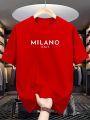 Top T Short Sleeve Crew Neck ITALY Fashion Casual Cotton Men's Summer 100% Loose MILANO Letter Print Shirt. 