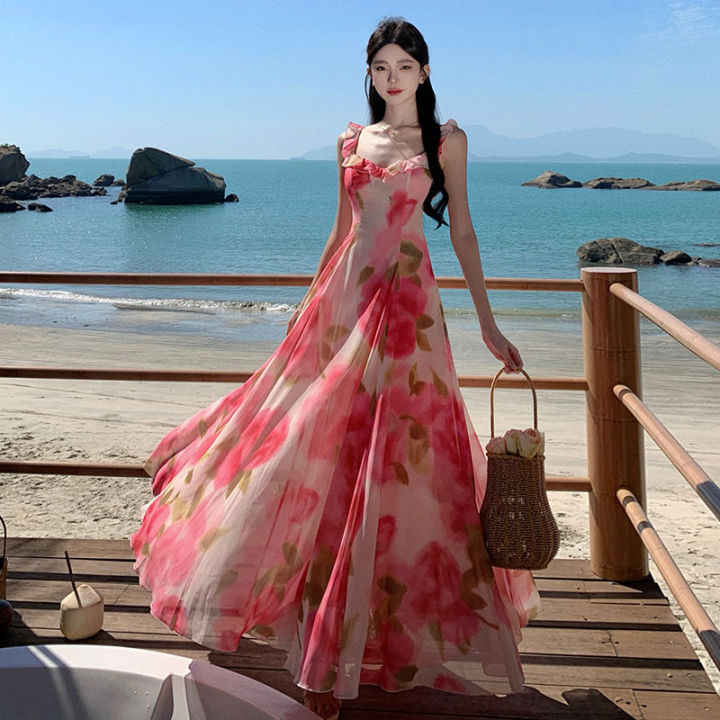 Celebrity%20Style%20French%20Romantic%20Elegant%20Rose%20Printed%20Beach%20Dress%20Elegant%20Chiffon%20Seaside%20Vacation%20Dress%20Summer%20-%20Image%205