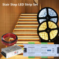 PIR Motion Sensor Stair Light 12V 5050 CW WW LED Strip + 32 Channels Stairway Step Controller + Power Supply + Connect Cable. 