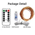USB 10M 8 Modes 100 LED String Light/Fairy String Light Christmas Waterproof Copper Wire LED String Fairy Light Battery Powered Remote Control  for Wedding Christmas Decor. 
