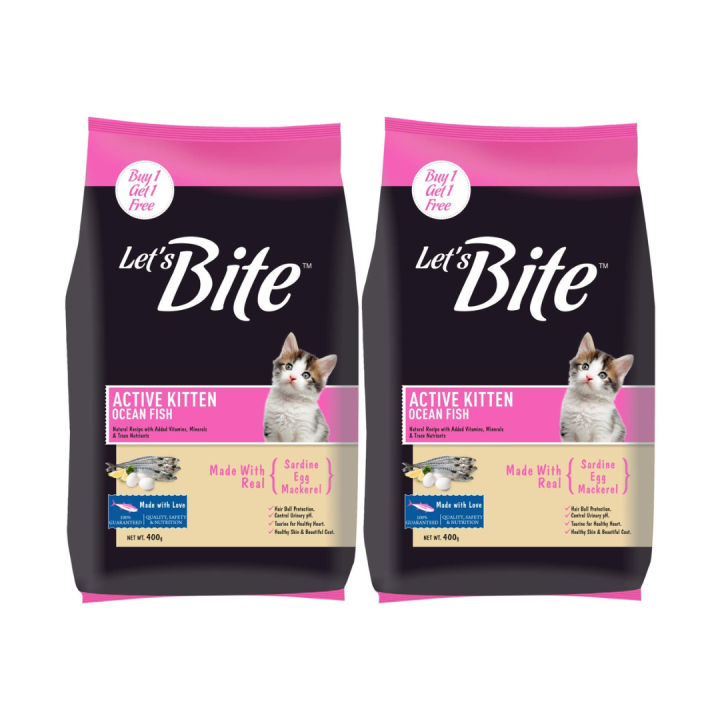 Let's Bite Active Kitten Dry Cat Food, Ocean Fish, 400gm (2 PACKS) (800G)