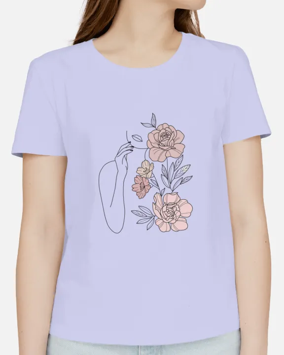 Minimal%20Print%20100%25%20Cotton%20Girls%20Women's%20Ladies%20T%20shirts%20Girls%20Cute%20Line%20Art%20Easthetic%20Minimalist%20Girl%20Floral%20Print%20T-shirt%20Top%20Casual%20Tshirt%20-%20Image%202