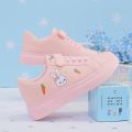 【FOOT SOFA】Women  Casual Shoes Cartoons Animal Cute Decoration White Sneakers Lace-up Outdoor Thick Bottom Woman  Vulcanized Shoes. 
