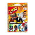 Mattel Games UNO SKIBIDI TOILET Card Game for Family Night Featuring Tv Show Themed Graphics and a Special Rule for 2-10 Players. 