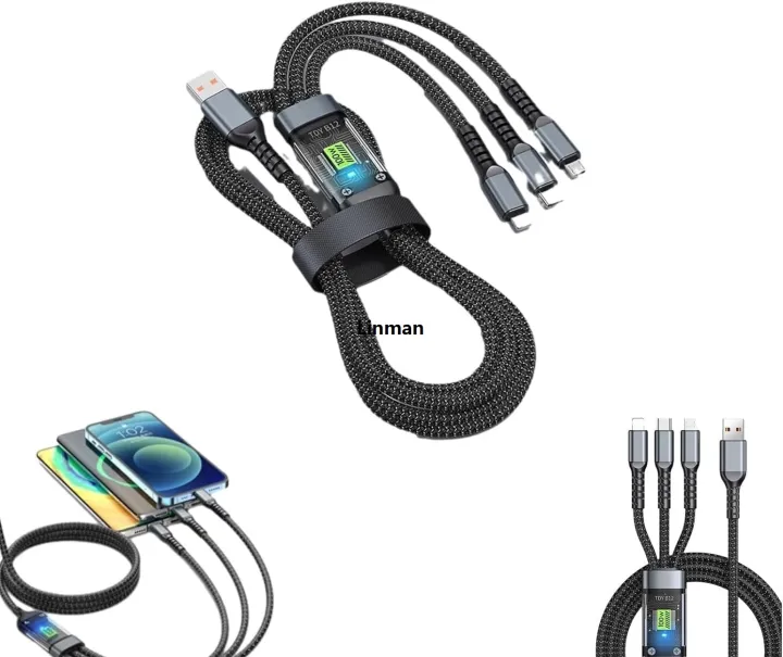 Linman%20Transparent%20Digital%20Display%20Luminous%20100w%20Charging%20Cable,%204FT%203%20in%201%20Charging%20Cable%20Multiple%20USB%20Cord%20Nylon%20Braided%20Charger,ComProfesional%20patible%20with%20IP/Type-C/Micro-USB%20for%20iPhone%20X%208%207%206%205%20Micro%20USB%20Type%20C%20durable%20Cable%20for%20Samsung%20Galaxy%20S9%20S8%20-%20Image%202
