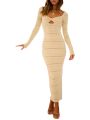 Women Long Sleeve Bodycon Dress Solid Color Sweetheart Neckline Hollow-Out Dress Spring Fall Party Club Long Dress. 