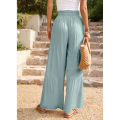 Yfashion Women Casual Wide-leg Pants High Waist Loose Straight Trousers Simple Elegant Solid Color Lace-up Pants. 