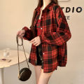 Red Plaid Shirt for Women Teen-girl Button Down Long Sleeve Collared Check Shirt Jacket Casual Fall Winter Christmas Outfit. 